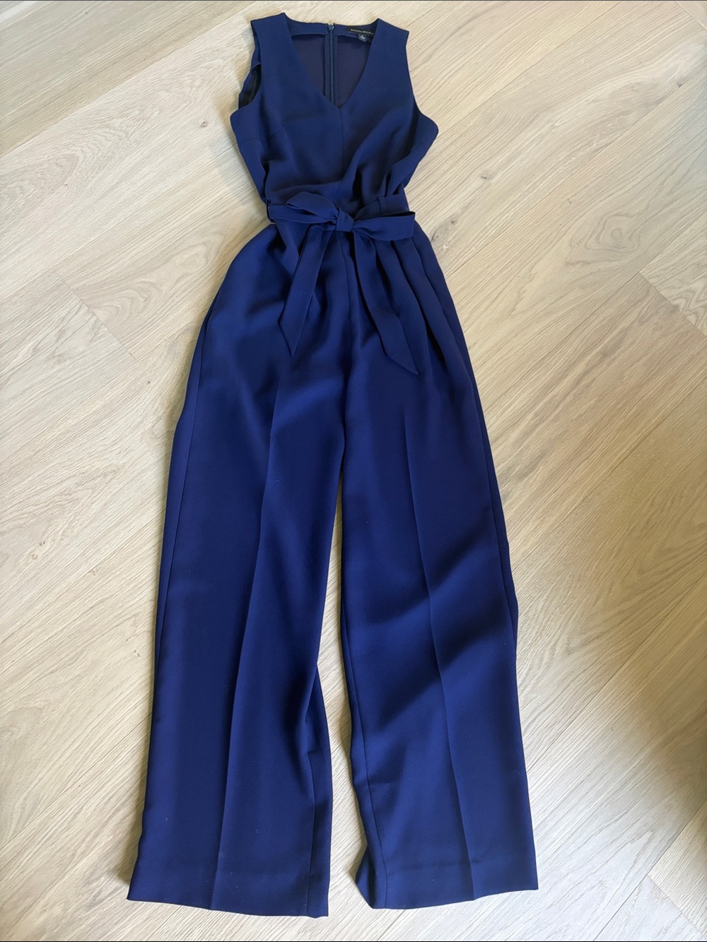 Banana Republic Navy V-Neck Sleeveless Jumpsuit with Tie Waist